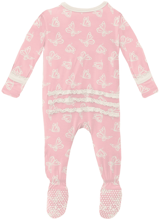 KicKee Pants Muffin Ruffle Footie with Zipper - Lotus Butterfly, 6-9 Months - ZMRF0-3-LI-S23D1-LBF-69