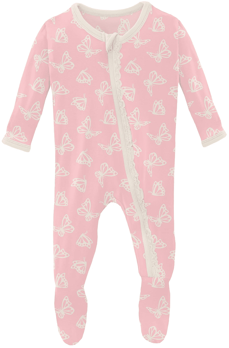 KicKee Pants Muffin Ruffle Footie with Zipper - Lotus Butterfly, 9-12 Months - ZMRF0-3-LI-S23D1-LBF-912