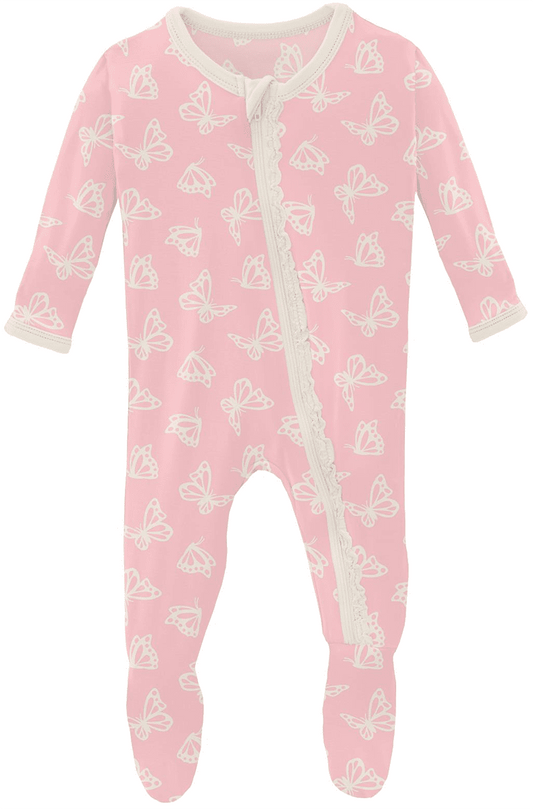 KicKee Pants Muffin Ruffle Footie with Zipper - Lotus Butterfly, 9-12 Months - ZMRF0-3-LI-S23D1-LBF-912