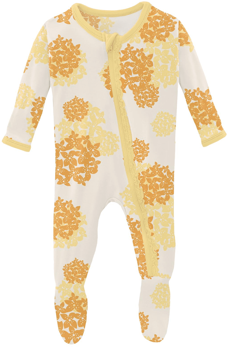 KicKee Pants Muffin Ruffle Footie with Zipper - Wallaby Hydrangea, 3-6 Months - ZMRF0-3-LI-S23D1-WBHY-36