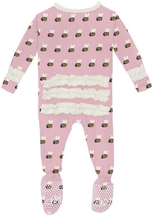 KicKee Pants Print Classic Ruffle Footie with 2 Way Zipper - Cake Pop Baby Bumblebee, 0-3 Months - RCZ112-5-LI-S24D3B-CKBB-0