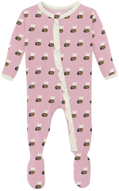 KicKee Pants Print Classic Ruffle Footie with 2 Way Zipper - Cake Pop Baby Bumblebee, 0-3 Months - RCZ112-5-LI-S24D3B-CKBB-0