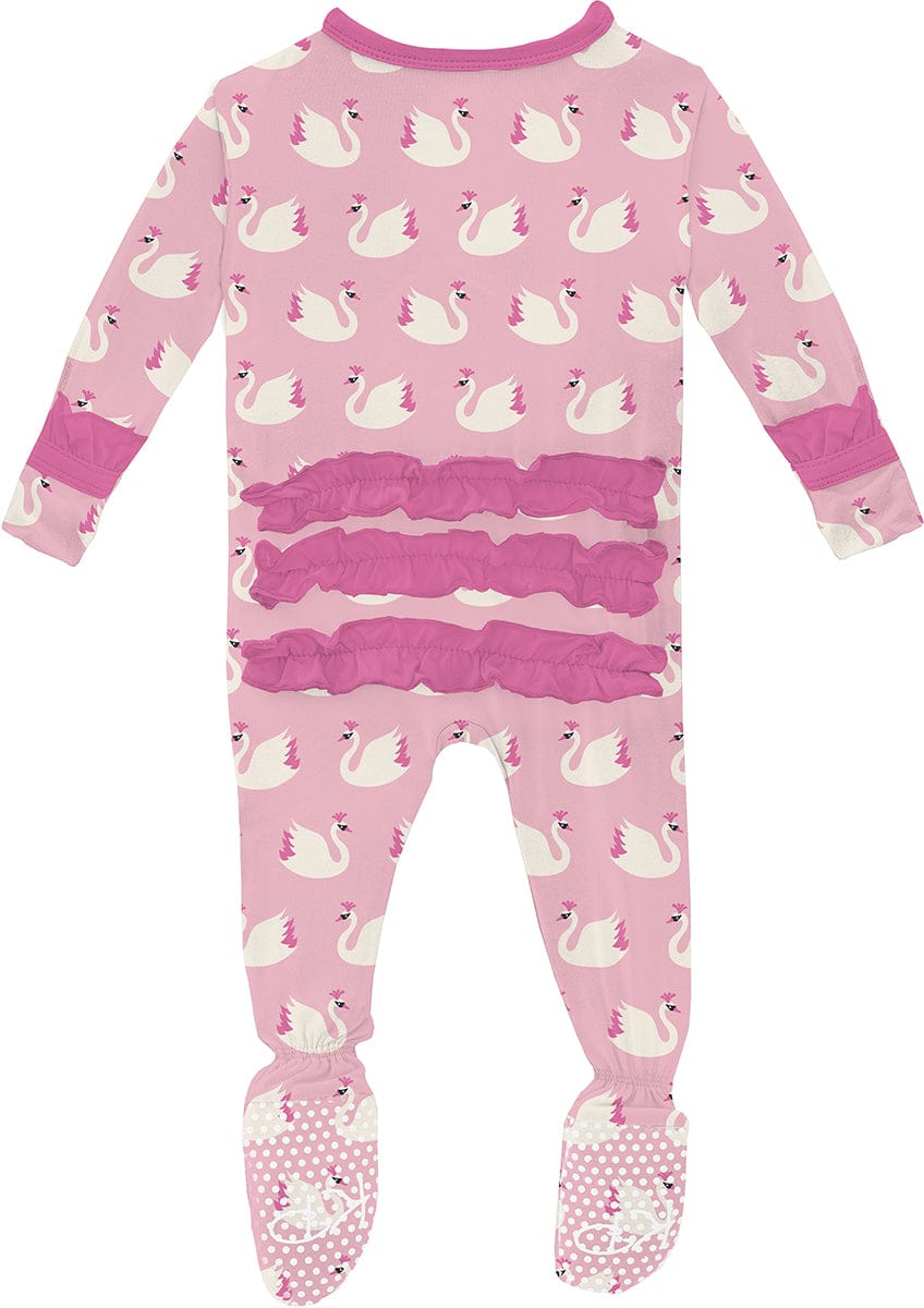 KicKee Pants Print Classic Ruffle Footie with 2 Way Zipper - Cake Pop Swan Princess, 0-3 Months - RCZ112-5-LI-S24D1A-CKSP-0