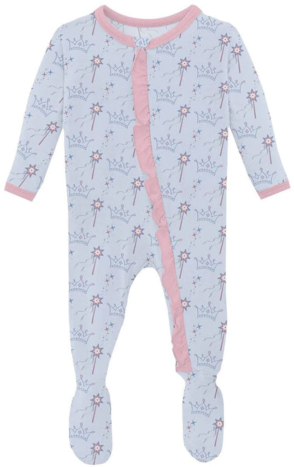KicKee Pants Print Classic Ruffle Footie with 2 Way Zipper - Dew Magical Princess, 3-6 Months - RCZ112-5-LI-S24D3A-DEMP-36