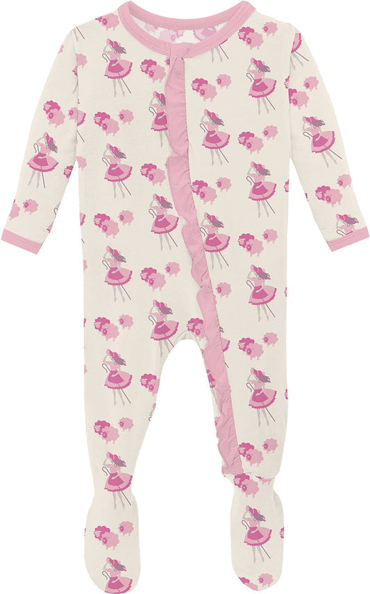 KicKee Pants Print Classic Ruffle Footie with 2 Way Zipper - Natural Little Bo Peep, 0-3 Months - RCZ112-5-LI-S24D1A-NLBP-0
