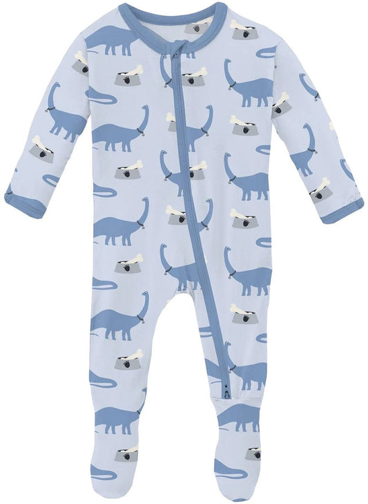 KicKee Pants Print Footie with 2 Way Zipper - Dew Pet Dino, 0-3 Months - FZ112-1-LI-S24D3A-DEPD-0