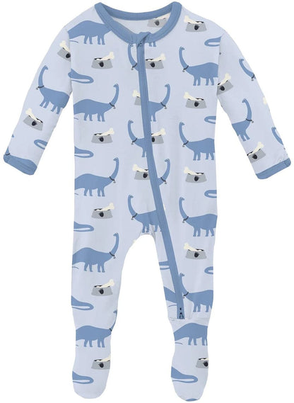 KicKee Pants Print Footie with 2 Way Zipper - Dew Pet Dino, 3-6 Months - FZ112-1-LI-S24D3A-DEPD-36