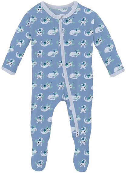 KicKee Pants Print Footie with 2 Way Zipper - Dream Blue Axolotl Party, Newborn - FZ112-1-LI-S24D3A-DBAP-N