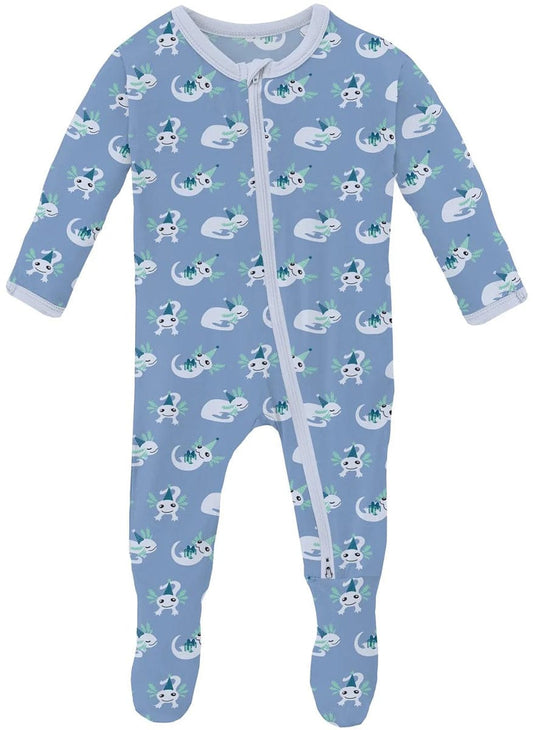 KicKee Pants Print Footie with 2 Way Zipper - Dream Blue Axolotl Party, Newborn - FZ112-1-LI-S24D3A-DBAP-N
