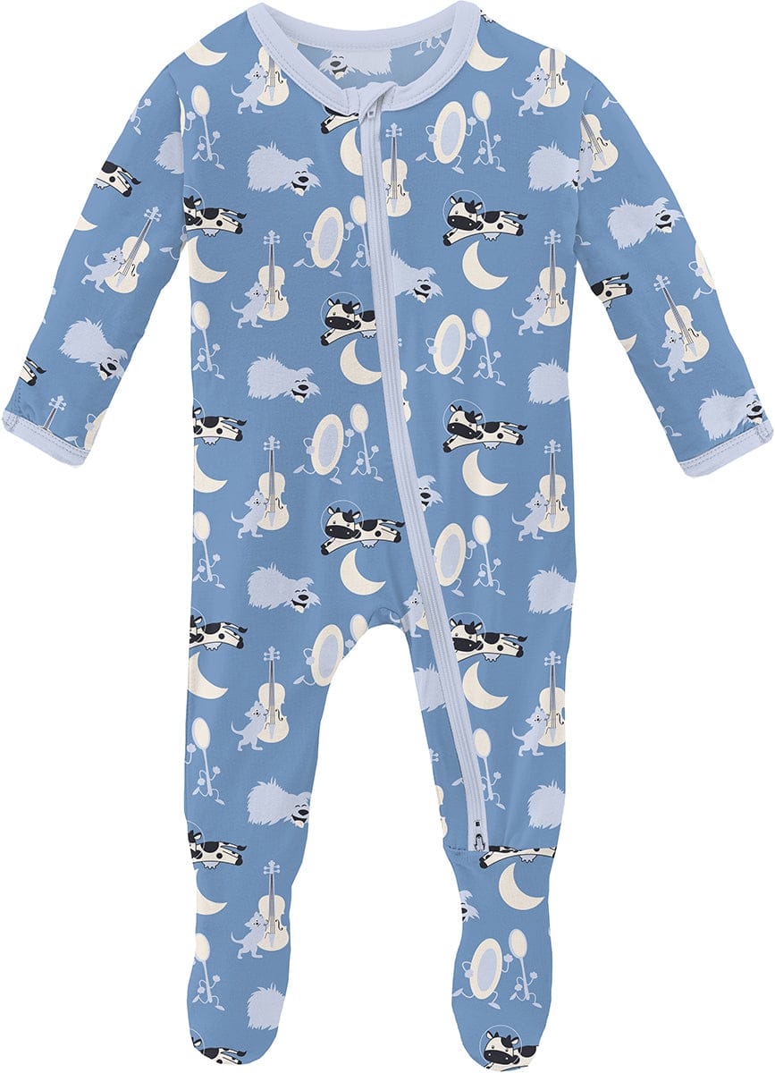 KicKee Pants Print Footie with 2 Way Zipper - Dream Blue Hey Diddle Diddle, 3-6 Months - FZ112-1-LI-S24D1B-DBHD-36