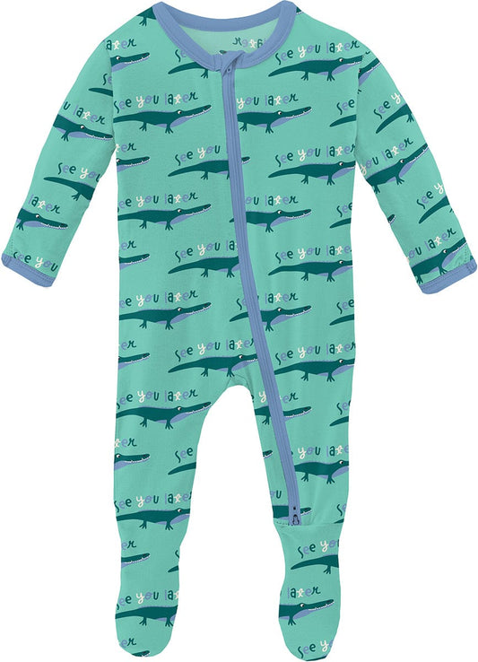 KicKee Pants Print Footie with 2 Way Zipper - Glass Later Alligator, 0-3 Months - FZ112-1-LI-S24D1A-GALI-0