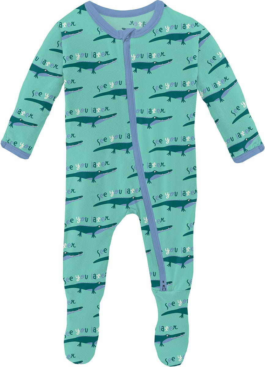 KicKee Pants Print Footie with 2 Way Zipper - Glass Later Alligator, 3-6 Months - FZ112-1-LI-S24D1A-GALI-36