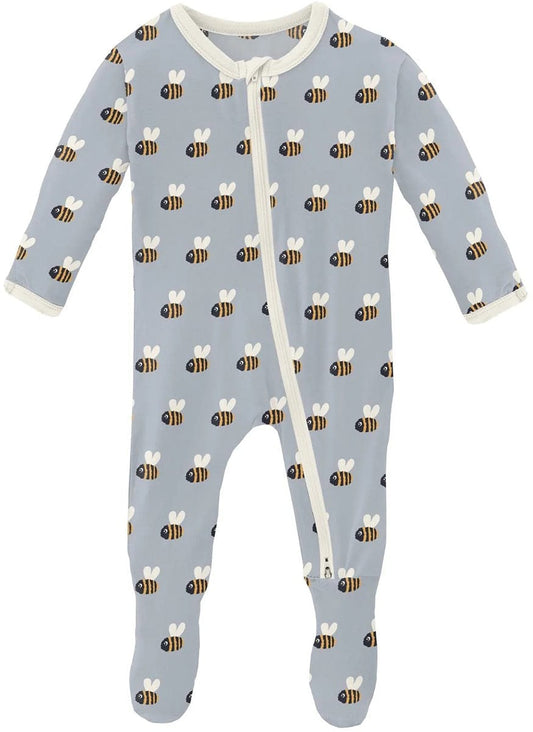 KicKee Pants Print Footie with 2 Way Zipper - Pearl Blue Baby Bumblebee, Newborn - FZ112-1-LI-S24D3B-PBBB-N