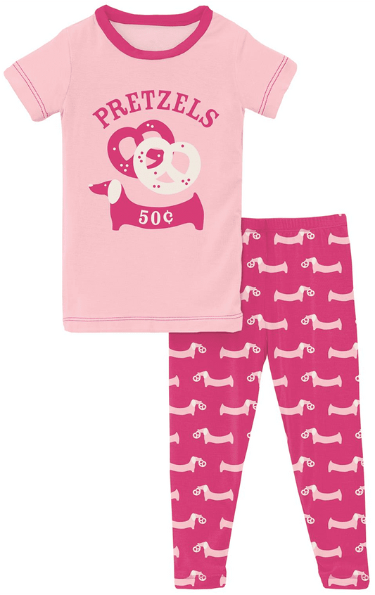 KicKee Pants Short Sleeve Graphic Tee Pajama Set - Calypso Pretzel Pup, 4T - PJ1-83-K-S23D1-COPP-4