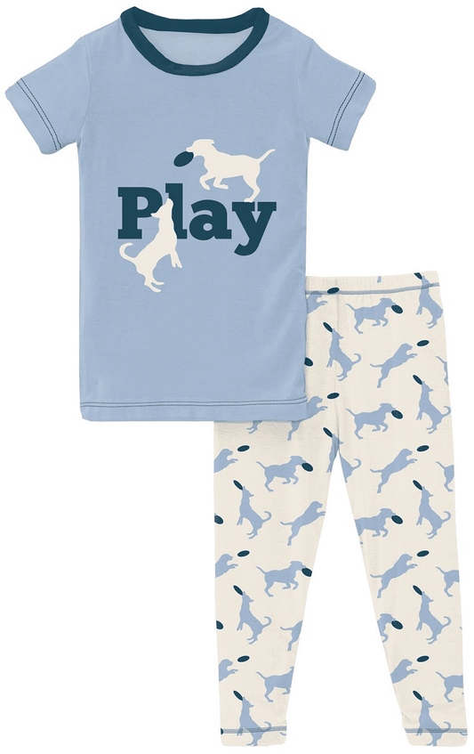 KicKee Pants Short Sleeve Graphic Tee Pajama Set - Natural Frisbee Labs, 3T - PJ1-83-K-S23D1-NFBL-3