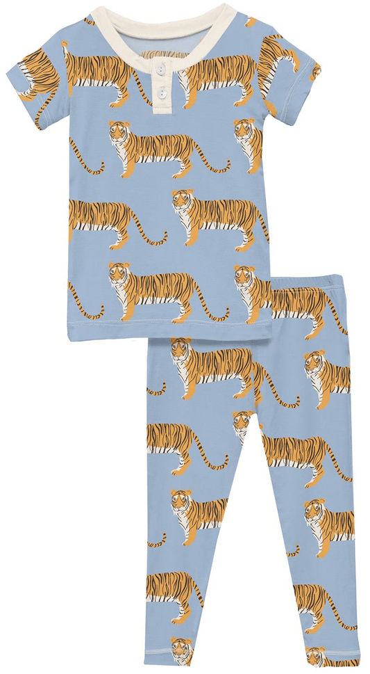 KicKee Pants Short Sleeve Henley Pajama Set - Pond Tiger, 5 Years - SHPJ41-3-K-S23D1-PTGR-5
