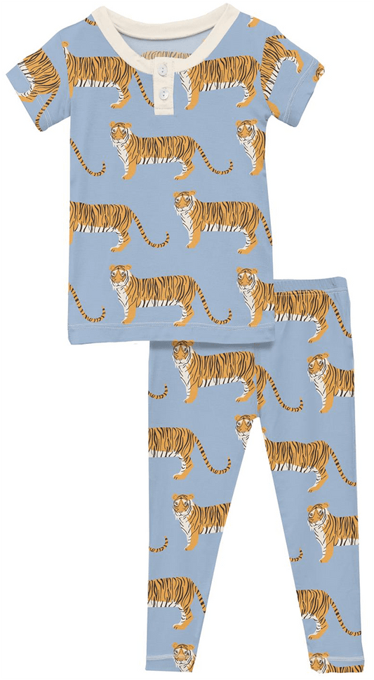 KicKee Pants Short Sleeve Henley Pajama Set - Pond Tiger, 6 Years - SHPJ41-3-K-S23D1-PTGR-60