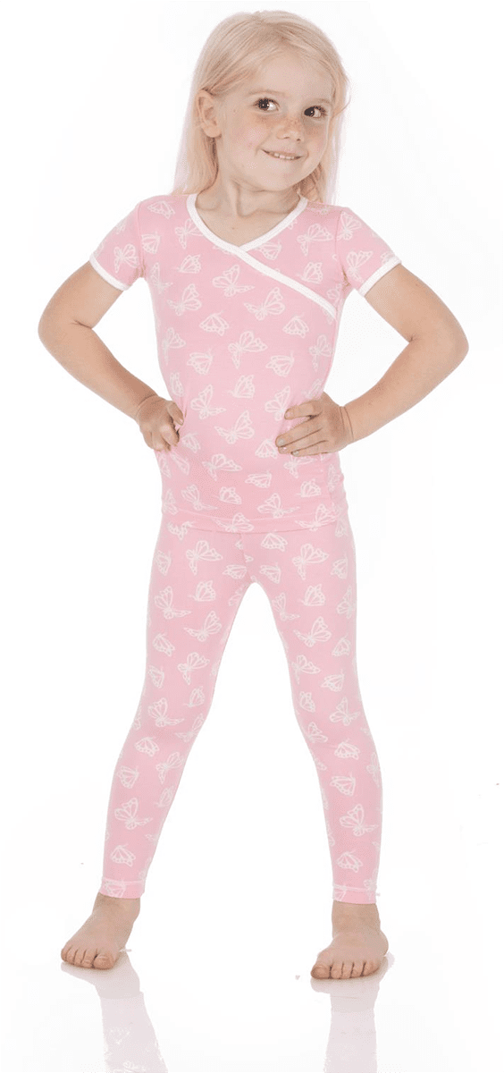 KicKee Pants Short Sleeve Kimono Pajama Set - Lotus Butterfly, 2T - SKPJ122-7-K-S23D1-LBF-2
