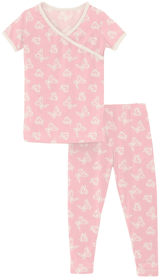 KicKee Pants Short Sleeve Kimono Pajama Set - Lotus Butterfly, 2T - SKPJ122-7-K-S23D1-LBF-2