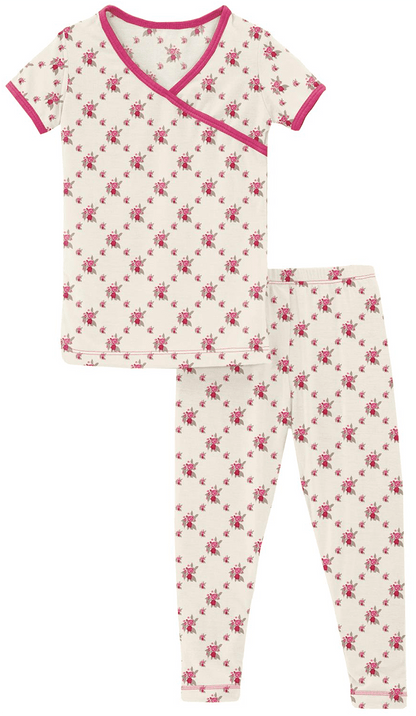 KicKee Pants Short Sleeve Kimono Pajama Set - Natural Rose Trellis, 5 Years - SKPJ122-7-K-S23D1-NART-5