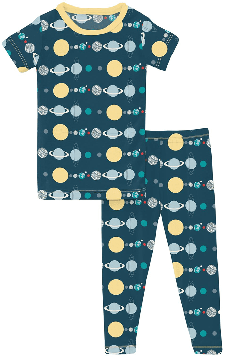 KicKee Pants Short Sleeve Pajama Set - Peacock Planets, 2T - PJ1-08-K-S23D1-PCPL-2