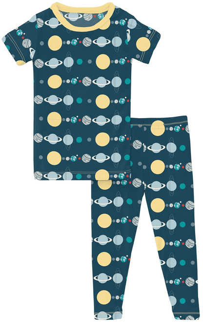 KicKee Pants Short Sleeve Pajama Set - Peacock Planets, 4T - PJ1-08-K-S23D1-PCPL-4