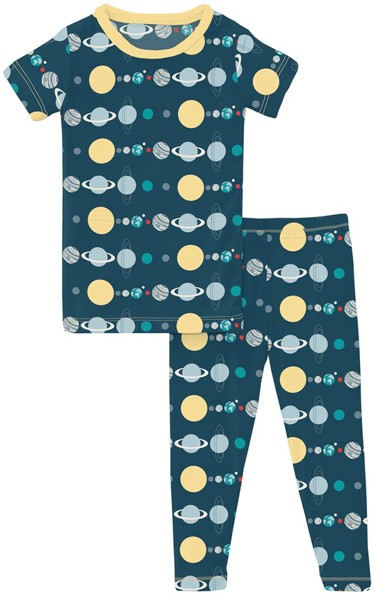 KicKee Pants Short Sleeve Pajama Set - Peacock Planets, 5 Years - PJ1-08-K-S23D1-PCPL-5