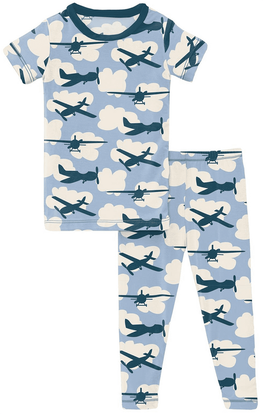 KicKee Pants Short Sleeve Pajama Set - Pond Airplanes, 6 Years - PJ1-08-K-S23D1-POAP-60