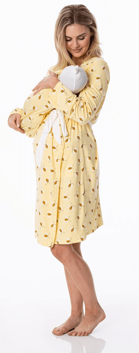 KicKee Pants Women's Mid Length Lounge Robe & Layette Gown Set - Wallaby Bees, S - WMLG70-7-W-S23D1-WBYB-S