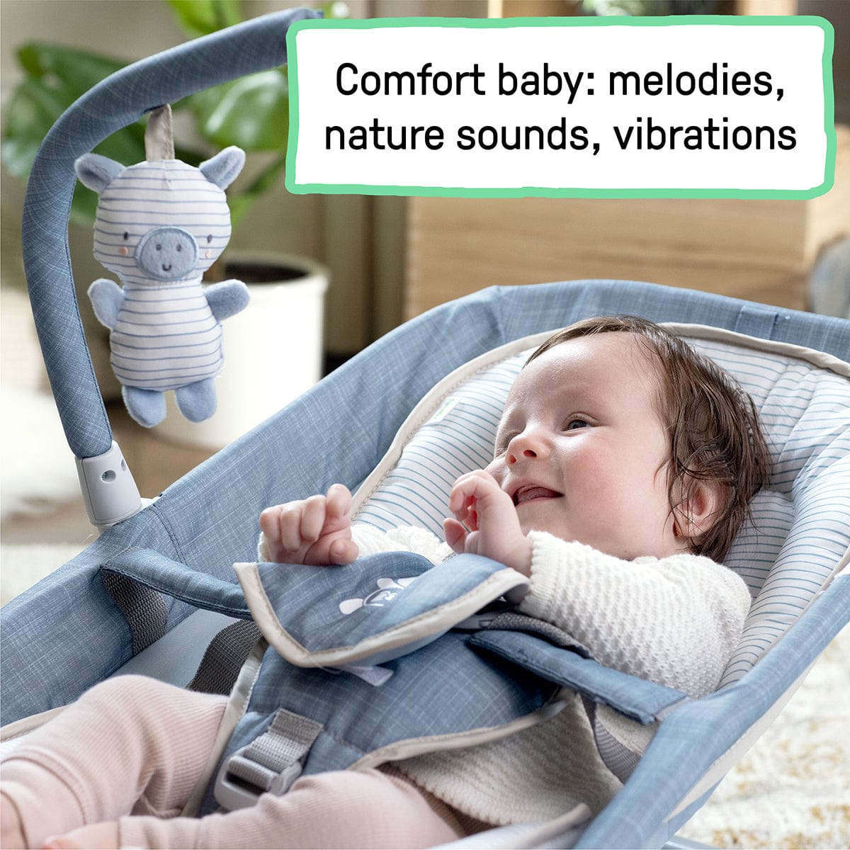 Kids2 Ingenuity Happy Belly Rock-to-Bounce Massage Seat - Chambray - 16854-000-000-02