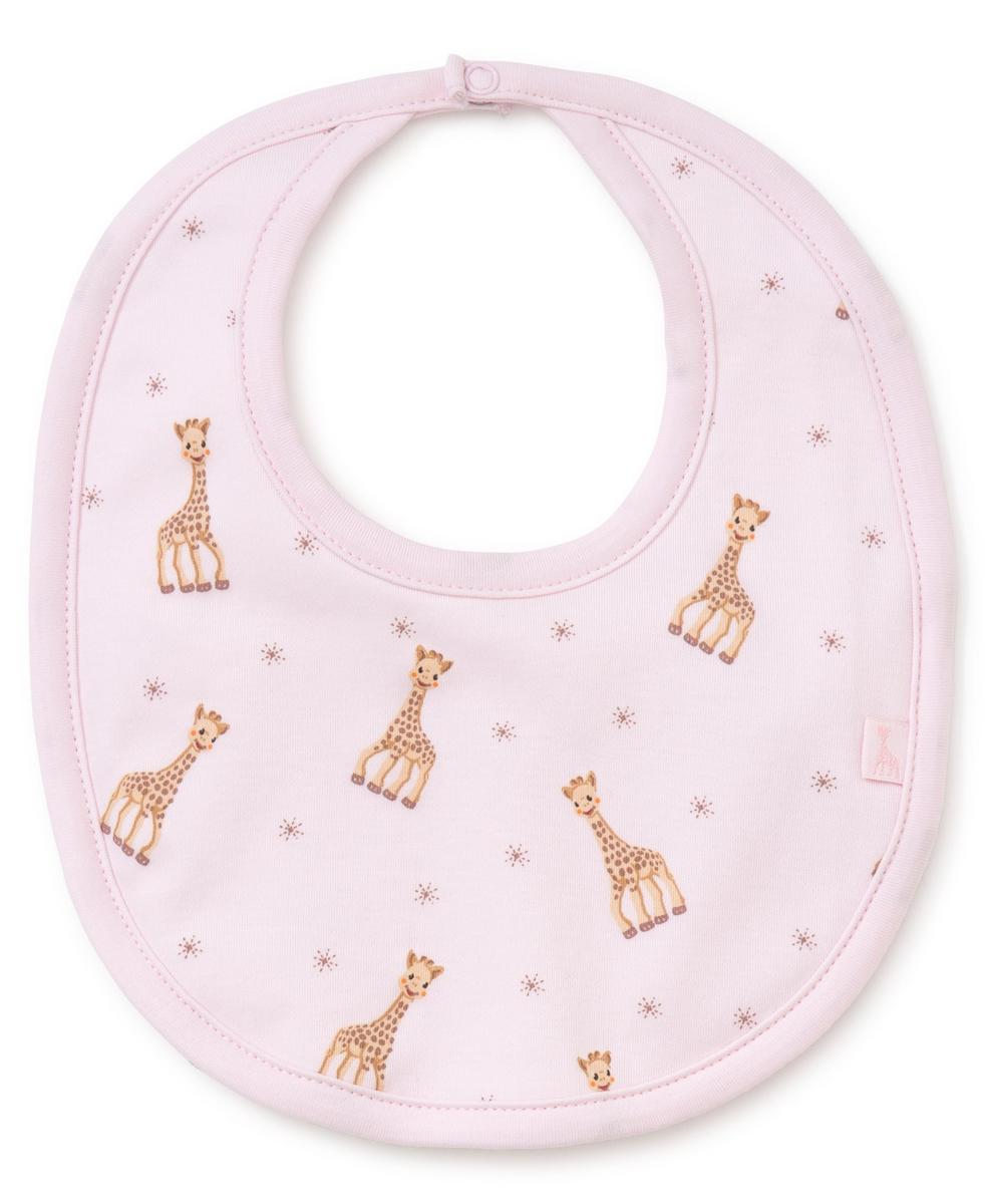 Kissy Kissy pink baby bib with Sophie la Girafe print and star accents