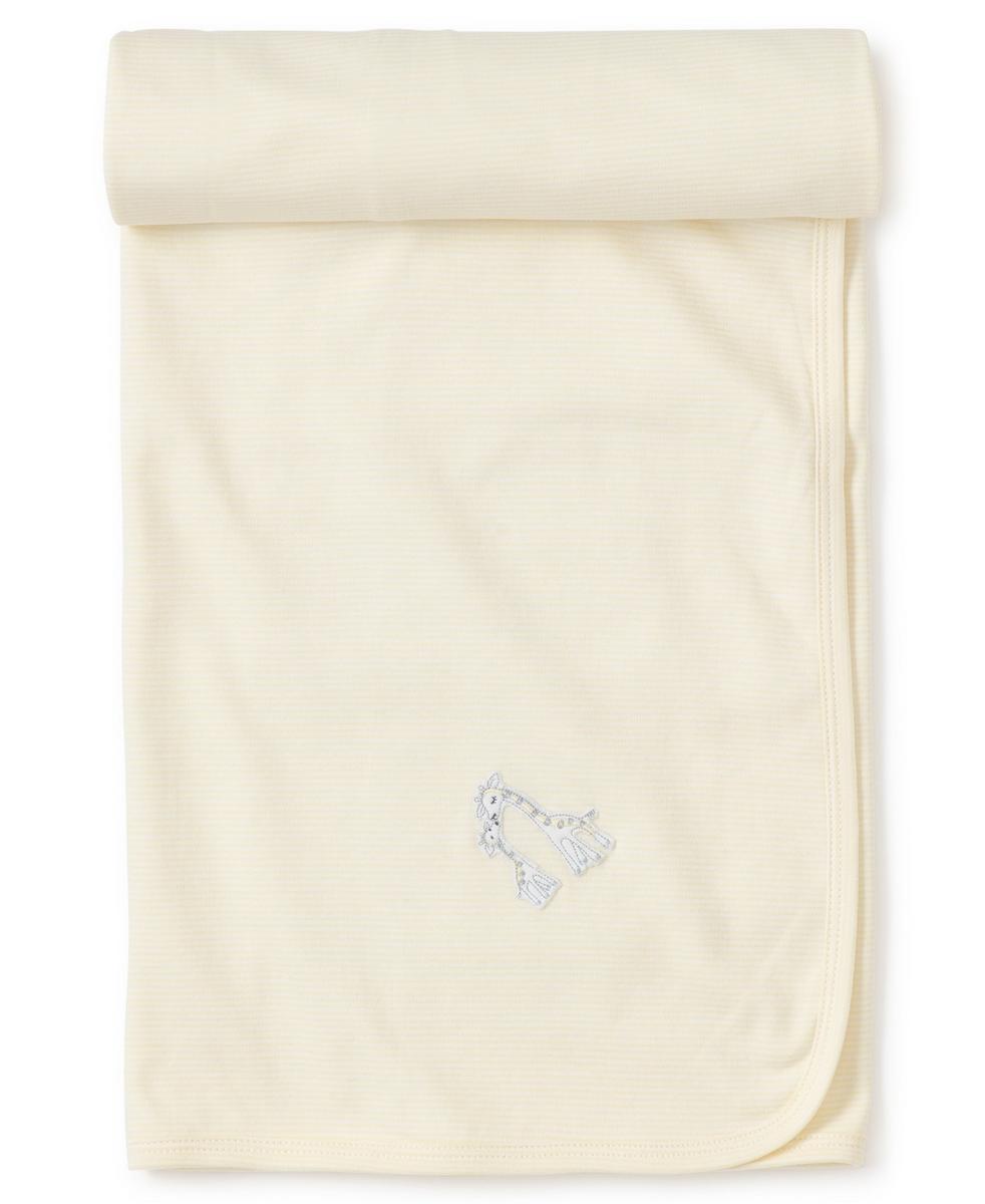 Kissy Kissy cream striped baby blanket with giraffe embroidery