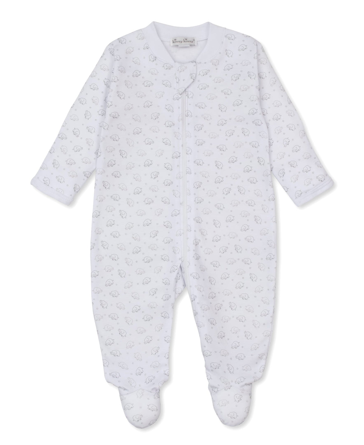 Kissy Kissy Ele-fun Print Footie w/ Zip - Silver, 0-3M