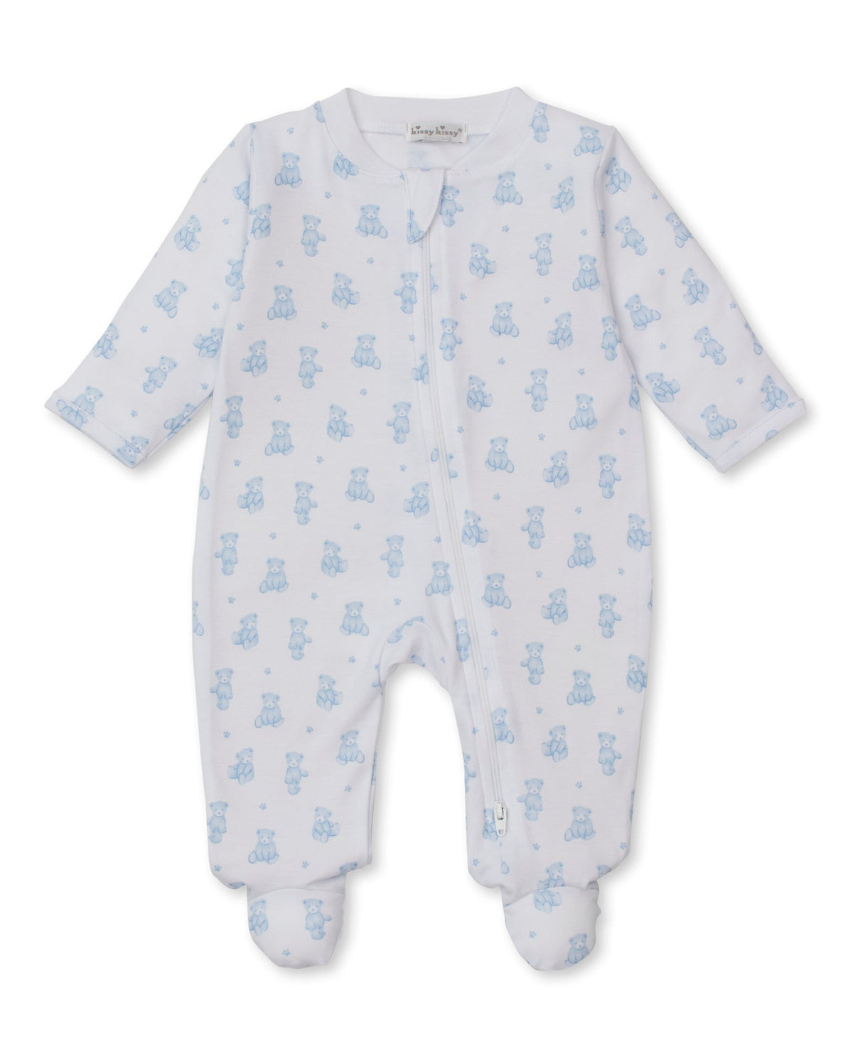 Kissy Kissy Footie w/ Zip - Teddy Bears, Light Blue, 3-6M