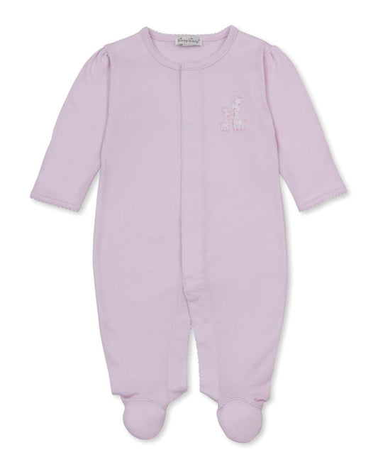 Kissy Kissy light pink long sleeve footie with embroidered giraffe detail