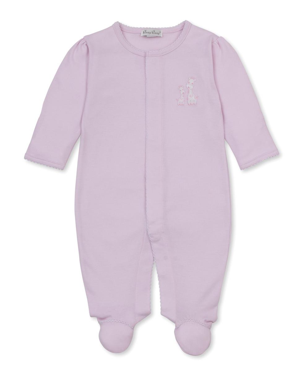 Kissy Kissy light pink long sleeve footed baby sleeper with giraffe embroidery