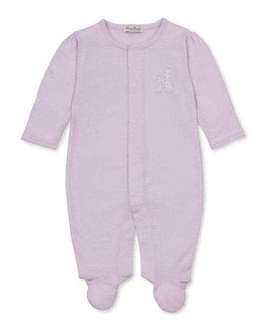 Kissy Kissy light pink long sleeve footed baby sleeper with giraffe embroidery