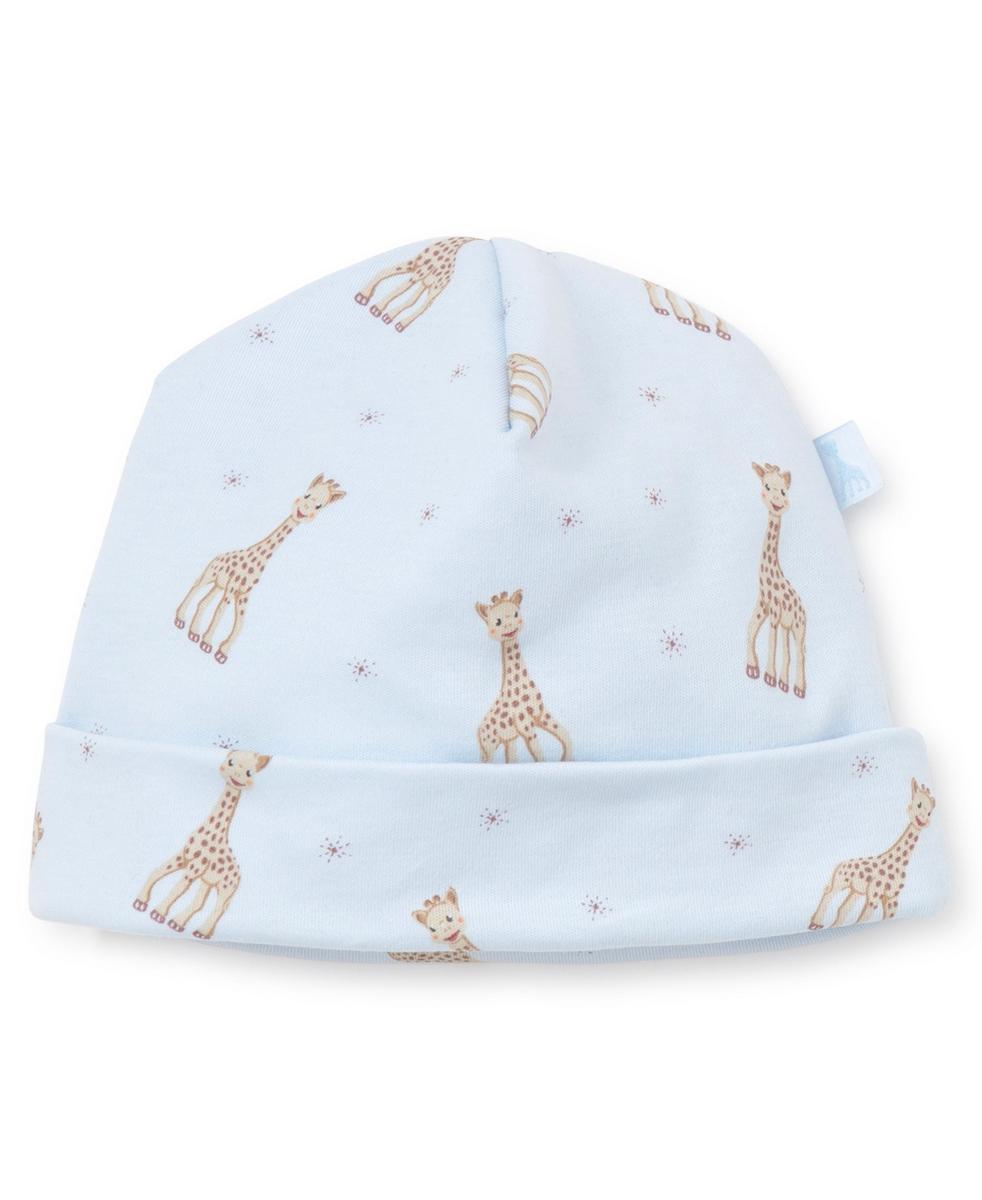 Light blue Kissy Kissy baby beanie with Sophie the Giraffe print