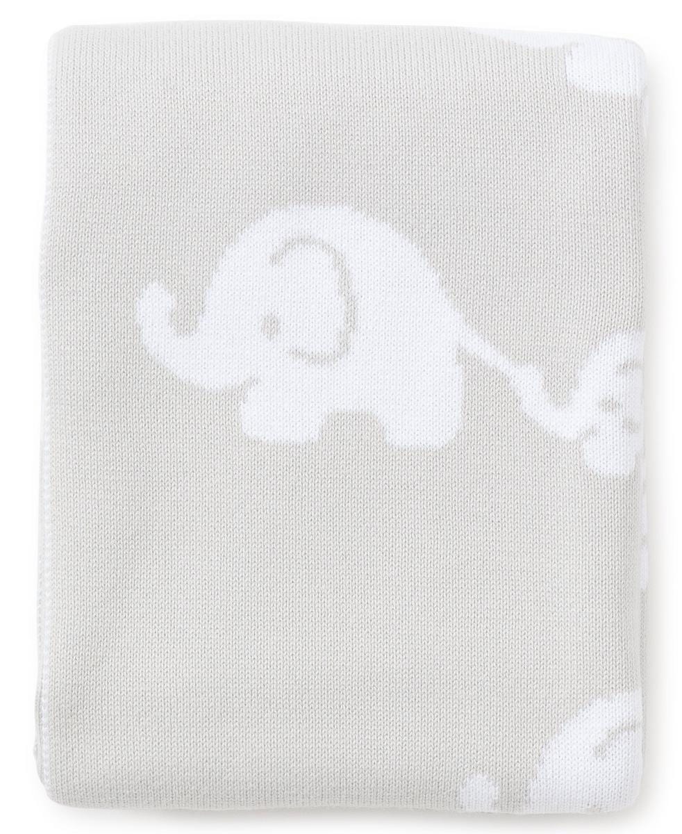 Kissy Kissy grey and white knit baby blanket with elephant pattern