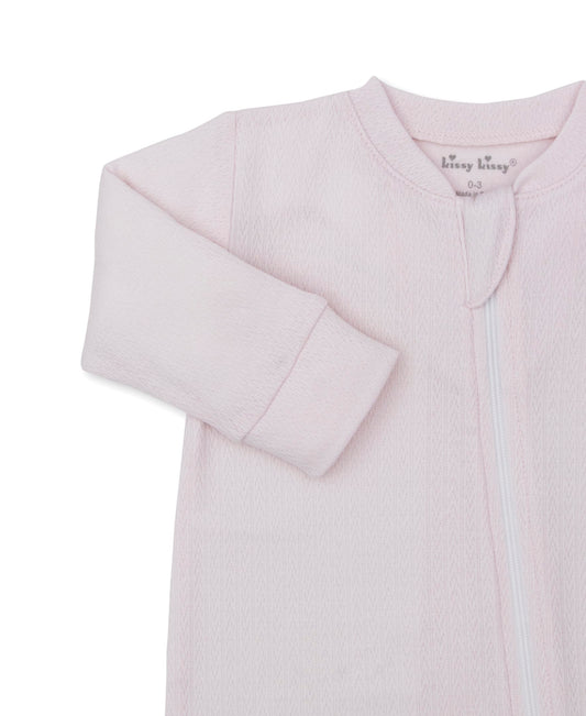 Kissy Kissy Pointelle Footie w/ Zip - Pink, 3-6M