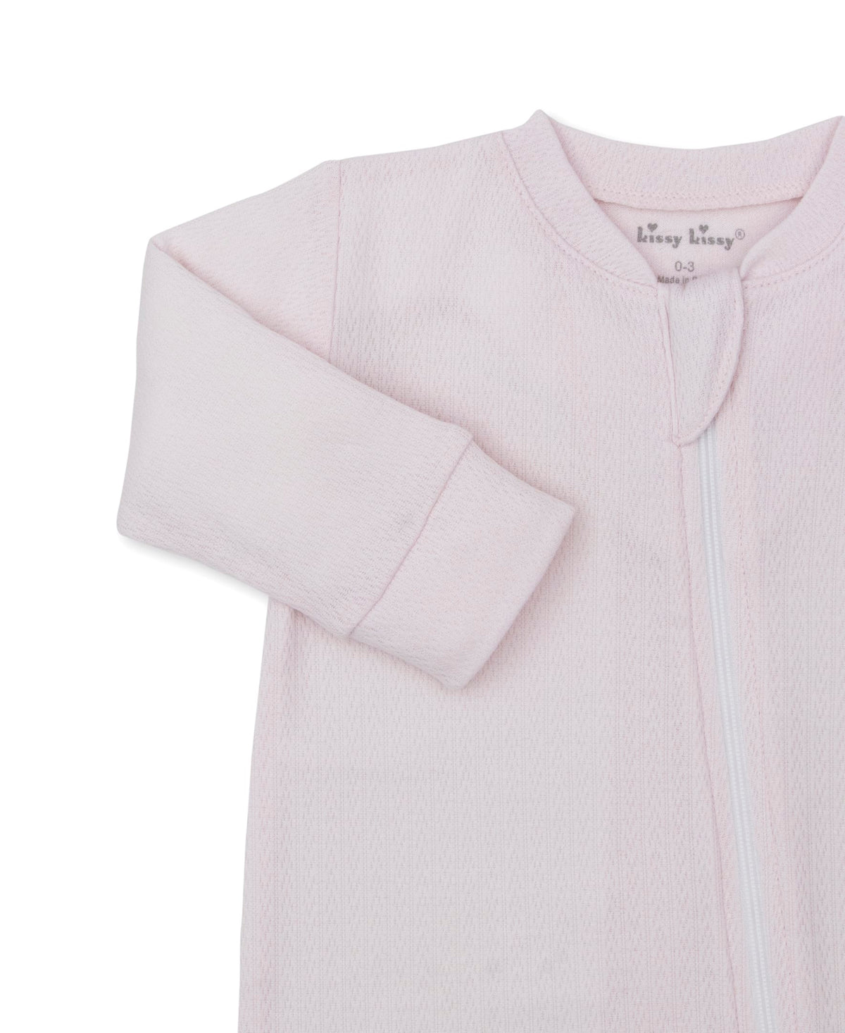 Kissy Kissy Pointelle Footie w/ Zip - Pink, Newborn - Image 2
