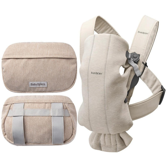 BabyBjörn Baby Carrier Mini + Pocket Pouch Bundle - 3D Jersey, Light Beige /  Light Beige - 021087US-038003US