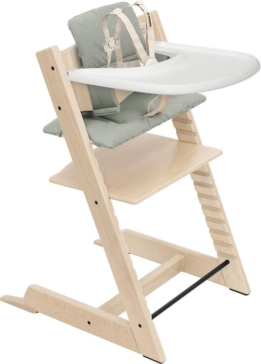 Stokke OPEN BOX Tripp Trapp High Chair2 and Cushion with Stokke OPEN BOX Tray - Natural / Glacier Green - 662300-OB
