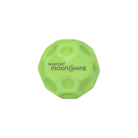 Lime green Waboba Moon Shine ball with cratered surface
