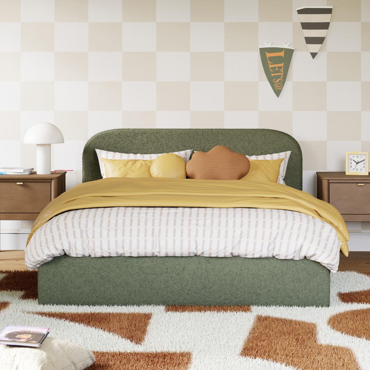 Babyletto Nara Full Floor Bed - Performance Olive Boucle
