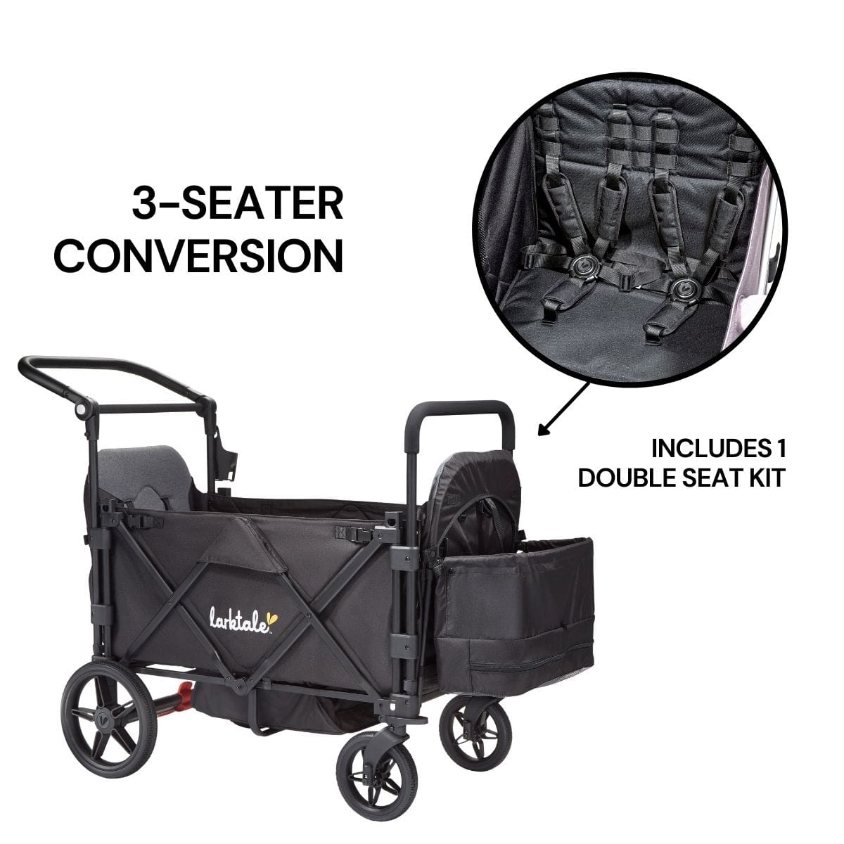 Larktale Caravan (3 Seater) Stroller Wagon Bundle - Byron Black - 3SEAT-LK50007