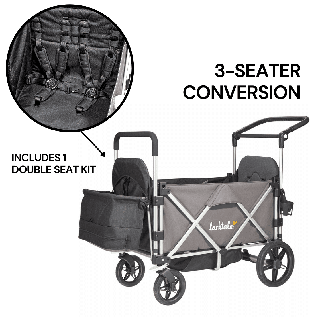 Larktale Caravan (3 Seater) Stroller Wagon Bundle - Mornington Gray - 3SEAT-LK50008