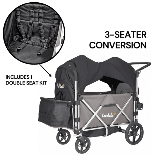Larktale Caravan (3 Seater) Stroller Wagon Complete Bundle - Mornington Gray / Byron Black - 3SEAT-LK50008-LK50500