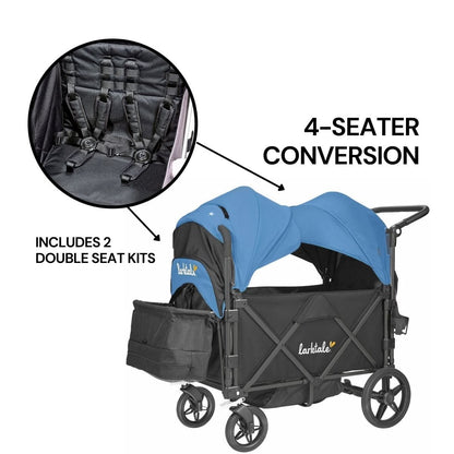 Larktale Caravan (4 Seater) Stroller Wagon Complete Bundle - Byron Black / Freshwater Blue - 4SEAT-LK50007-LK50501