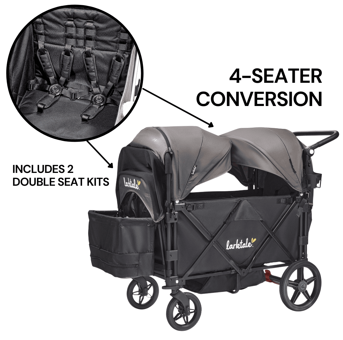 Larktale Caravan (4 Seater) Stroller Wagon Complete Bundle - Byron Black / Pebble Gray - 4SEAT-LK50019